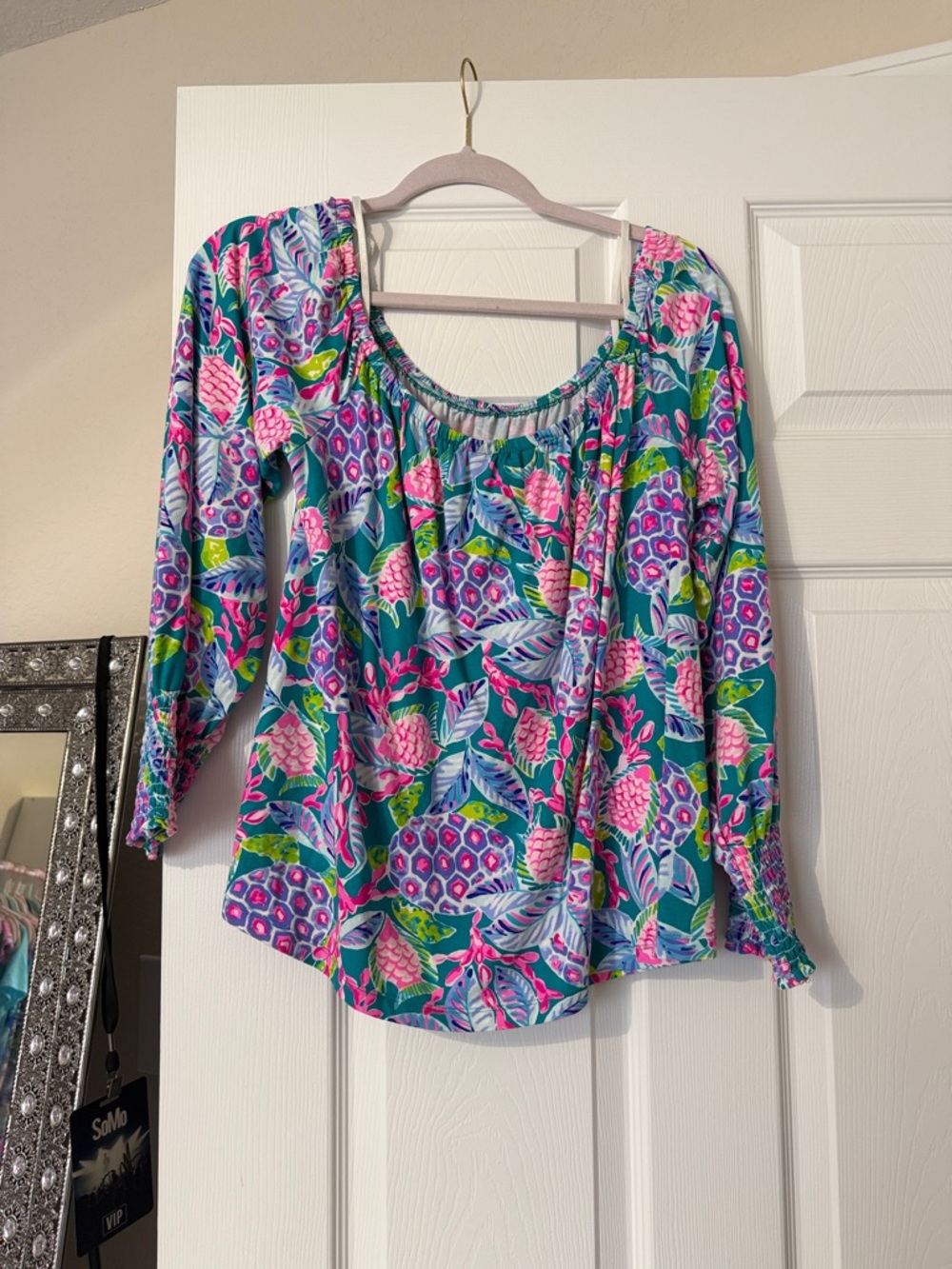 Lilly Pulitzer Teal Floral Scoop-Neck Blouse